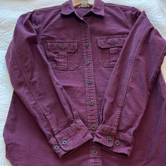Duluth Trading Co Flex Cotton Button Down Shirt Cabincore Utility Burgundy Small - Picture 5 of 10